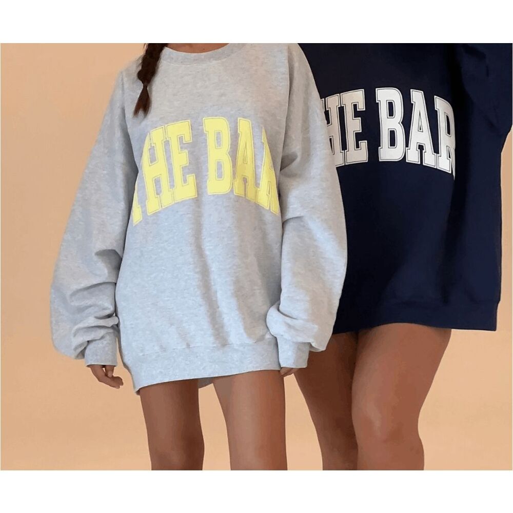 The Bar Varsity Sweatshirt in Lt Heather Grey/Lemon - Picture 5 of 13